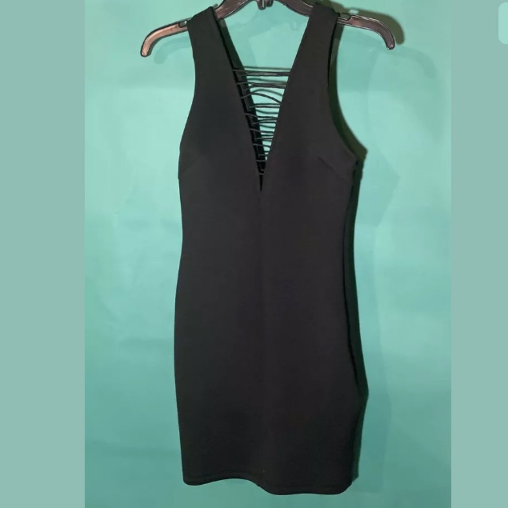 SOPRANO Black V Ladder Strap Scuba Mini Dress